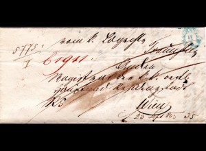 Bayern 1843, blauer Fingerhut Stpl. TRAUNSTEIN auf Brief n. Österreich.