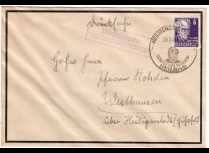 DDR 1953, Landpost Stpl. BODENRODE über Heiligenstadt auf Trauer Brief m. 6 Pf. 