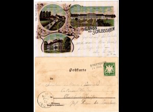 Bayern 1900, Aushilfstpl. L2 SCHLEISSHEIM auf Litho-AK m. 5 Pf.