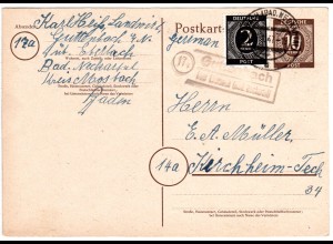 1947, Landpost Stpl. 17a GUTTENBACH über Eberbach auf 10 Pf. Ganzsache m. Zusatz