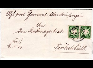 Bayern 1902, K1 WASSERTRÜDINGEN auf Brief v. Pfarramt Altentrüdingen m. 2x5 Pf. 