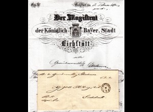 Bayern 1870. kl. K1 REICHERTSHOFEN auf Antwortbrief v. Ebenhausen n. Eichstätt