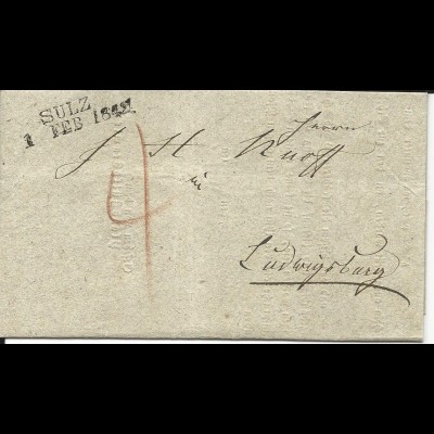 Württemberg 1842, L2 SULZ auf Porto Brief n. Ludwigsburg