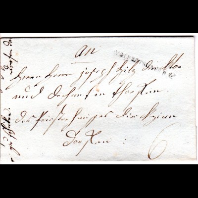 Bayern 1824, L1 WOLFERTSHAUS R.4 (Wolfratshausen) klar auf Porto Brief n. Dorfen