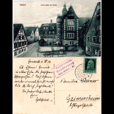 Bayern 1914, Posthilfstelle GNADENBERG Taxe Altdorf auf sw-AK m. 5 Pf.