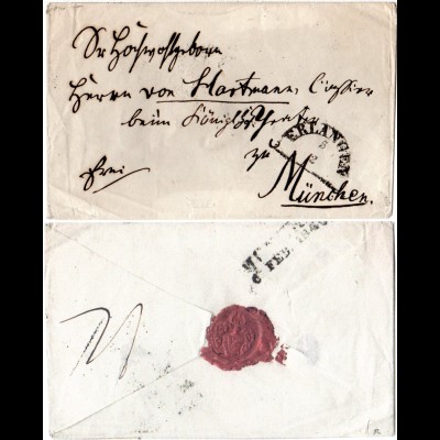 Bayern 1840, HKS ERLANGEN auf Franko Brief n. München