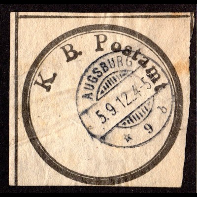 Bayern, Postsiegel K.B. Postamt m. Stegstempel AUGSBURG *9b