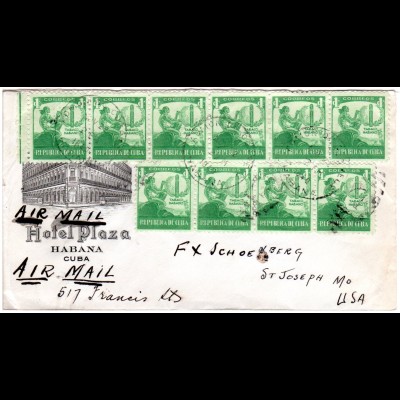 Cuba 1940, 10x1 C. Tabaco Habano auf Hotel Brief v. Havanna i.d. USA
