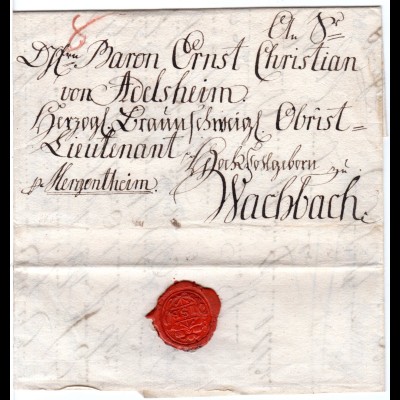 Bayern 1783, Portobrief v. Nürnberg n. Wachbach per Mergentheim, Württemberg